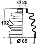 piedziņas vārpstas putekļu vāks 25 x 85 x 102