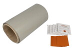 komplekts telts remontam (1 x lentes h-plast rullis 220x22cm, 5x tauku noņemšanas lupatiņa, 5x abrazīvs papīrs, lietotāja rokasgrāmata, pelēka krāsa)